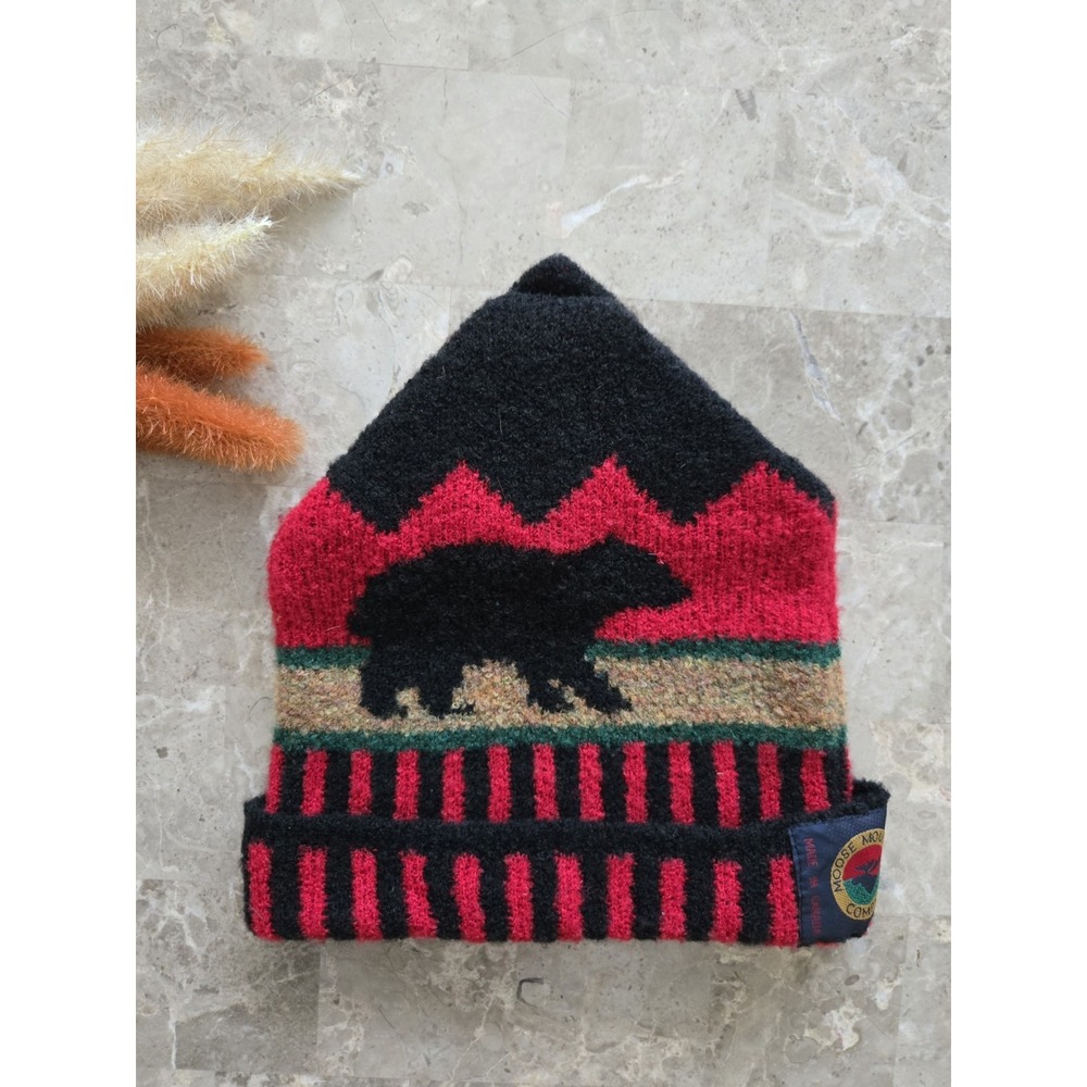 Vintage Moose Mountain Company Canada Knit Beanie Hat Cap Merino Wool Blend